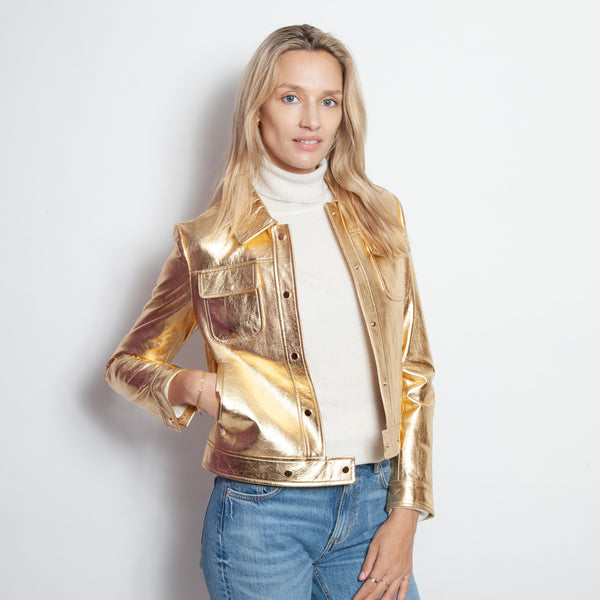 Gold Metallic Nappa Jean Jacket – glamourpussnyc