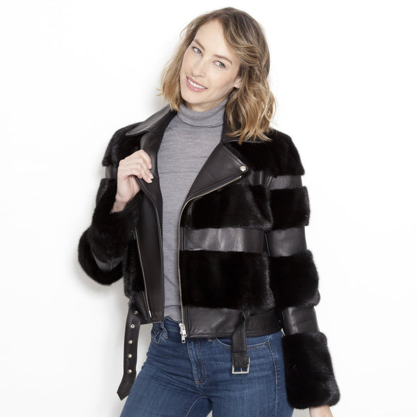 【BAON】Mink Stitch Leather Jacket Moto Mink Leather Jacket – glamourpussnyc