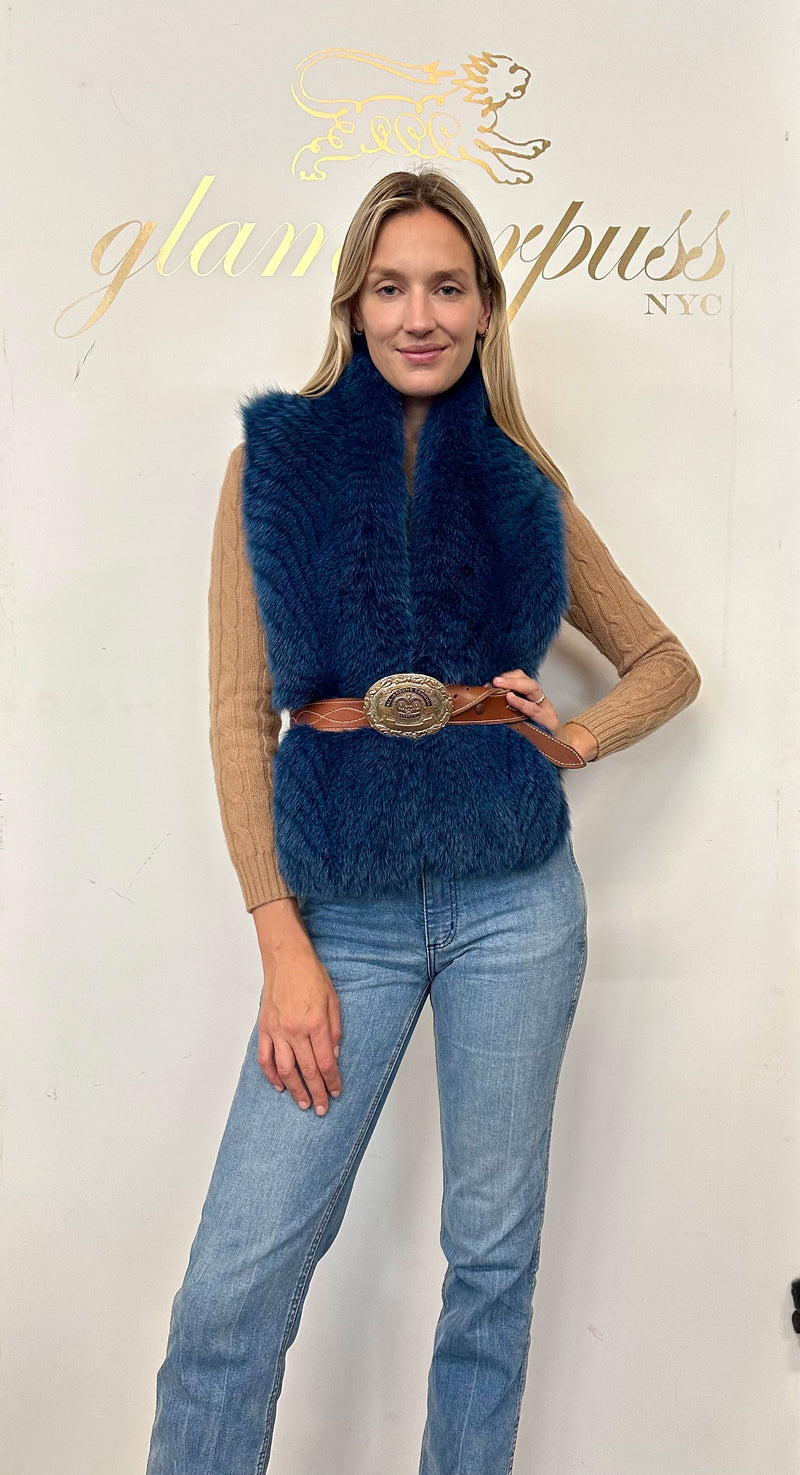 Oversize Fox Collar Cobalt