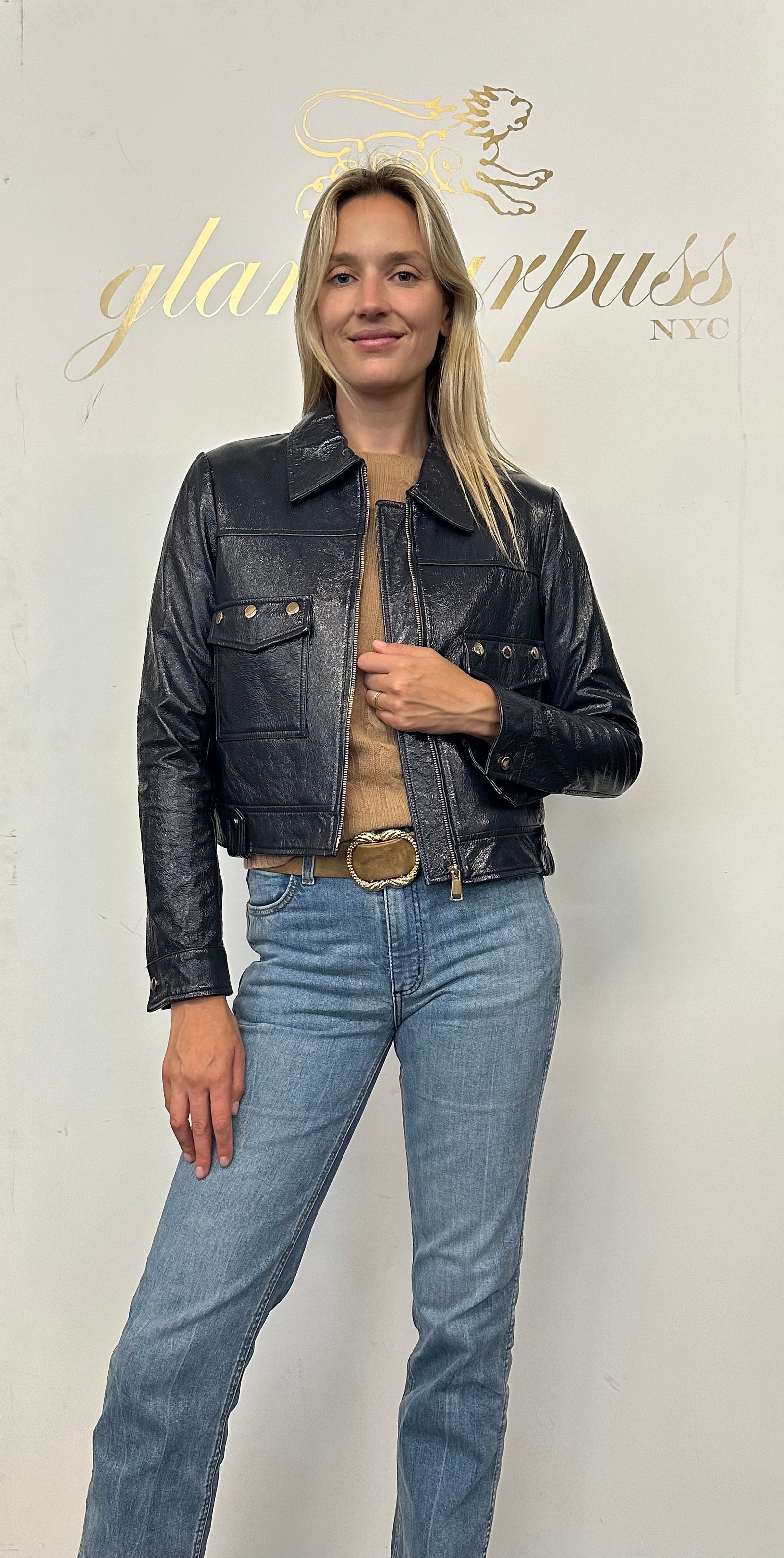 Navy Patent Leather Jacket – glamourpussnyc