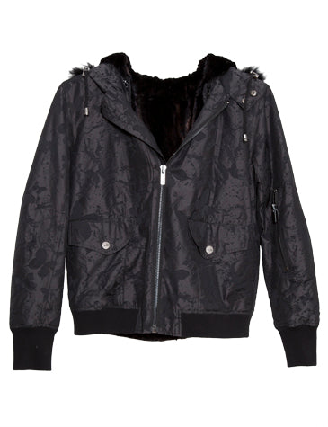 Camo Butterfly Bomber with Removable Mink Lining in Black