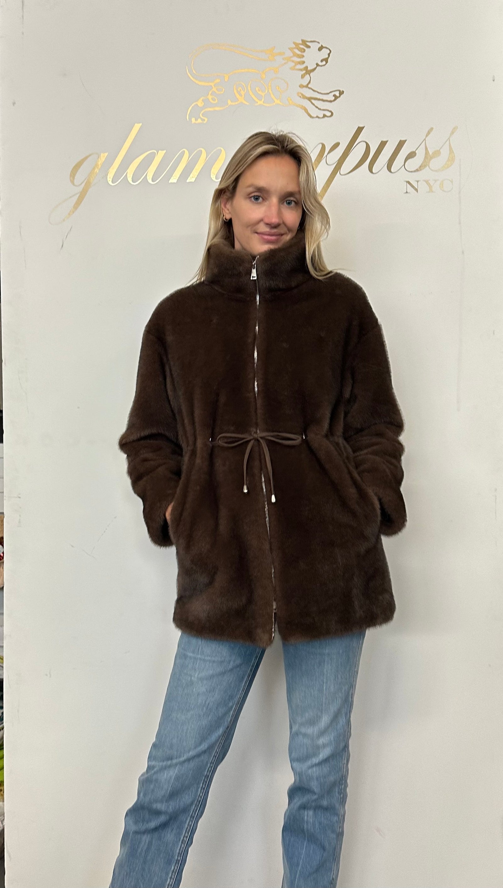 Chocolate Brown Faux Mink Car Coat – glamourpussnyc