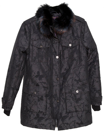 Black Butterfly Camo Car Coat with Black Fox Color