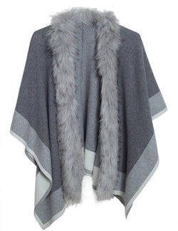 Poncho with Faux Fur Trim