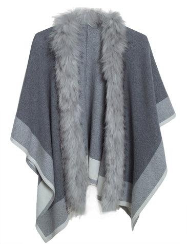Poncho with Faux Fur Trim