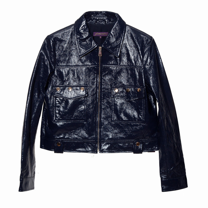 Navy Patent Leather Jacket Small