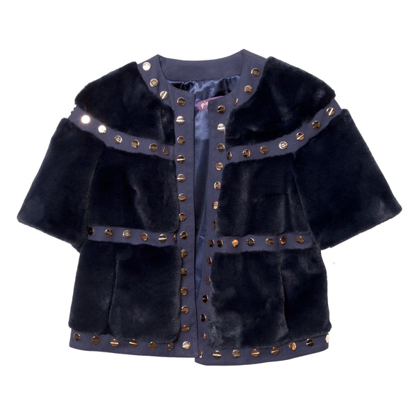 Love Stud Faux Mink Jacket Navy