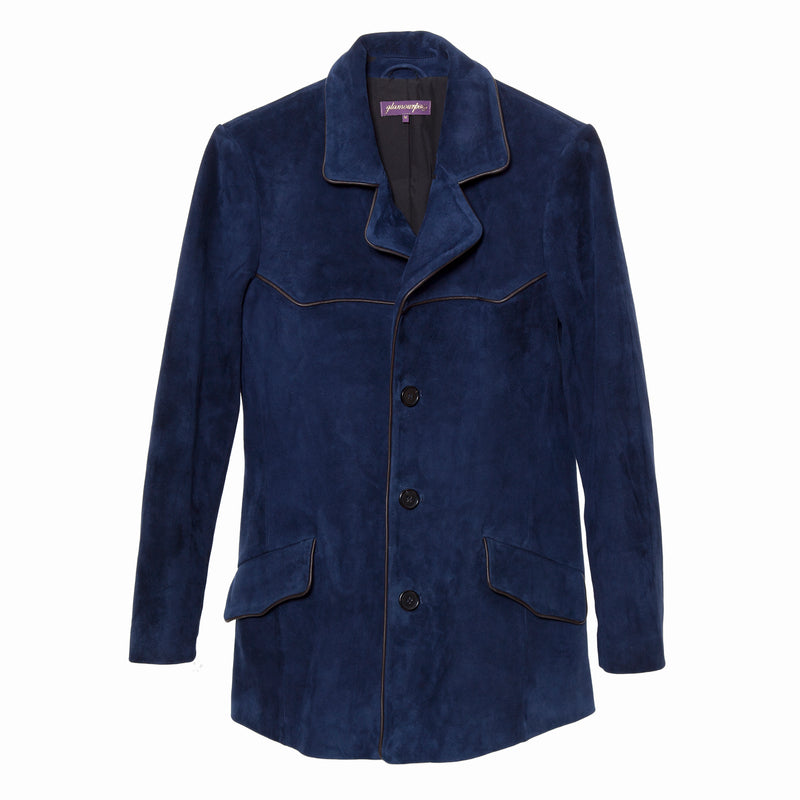 Suede Blazer Navy – glamourpussnyc