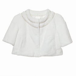 Faux Mink Bolero with Beaded Collar White