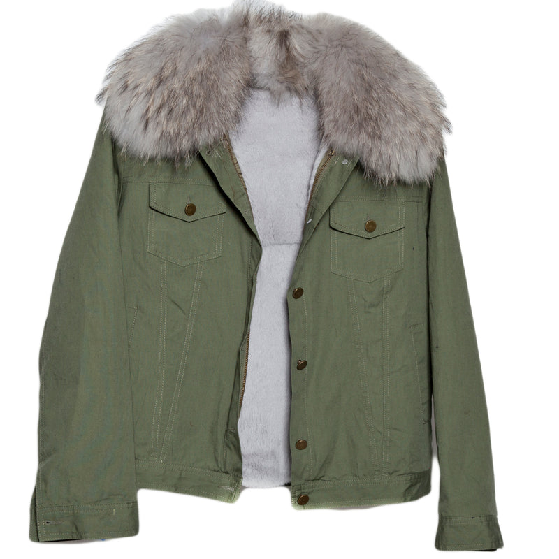 Army Jean Jacket with Fur Collar