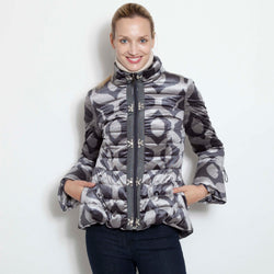Peplum-Embellished Down Jacket in Velvet Ikat