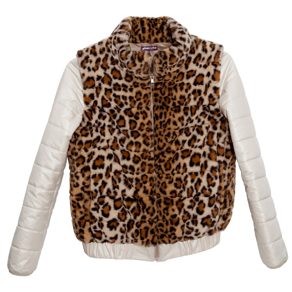 Signature Down  Sleeve Jacket with Removable Sleeve Leopard