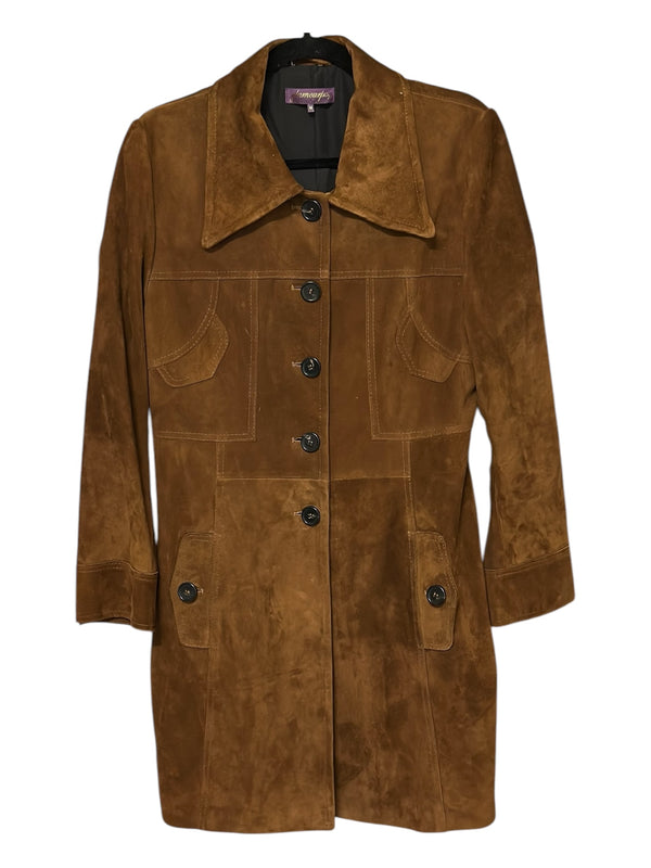 Fit and Flair Suede Coat in Tobacco or Black