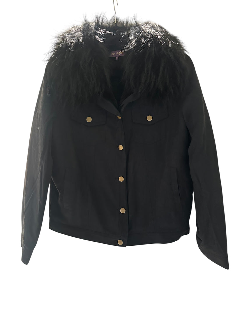 Cotton Jean Jacket Lined with Rex and Fur Collar