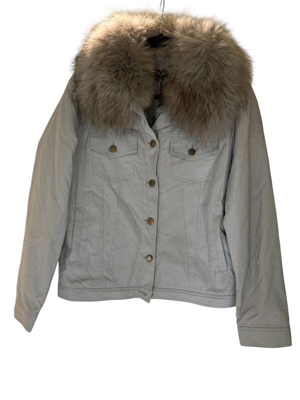 Gray Jean Jacket Lined with Rex and Fur Collar