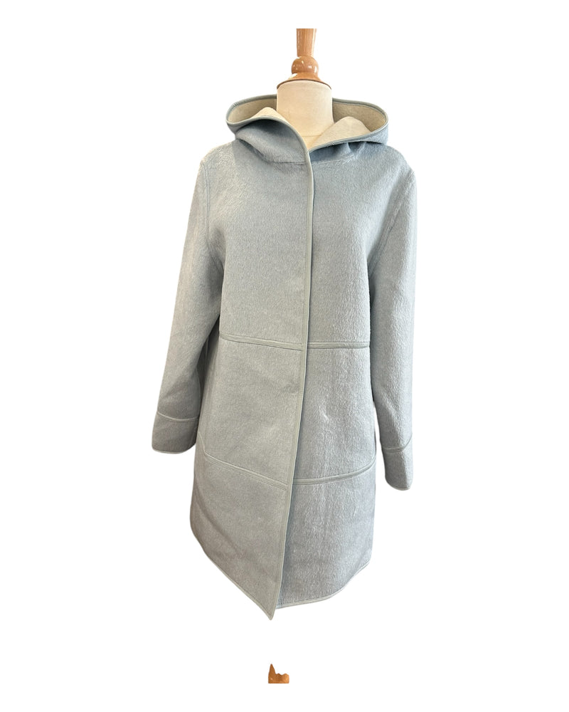 Double Faced Wool/Alpaca Hooded Coat Light Blue