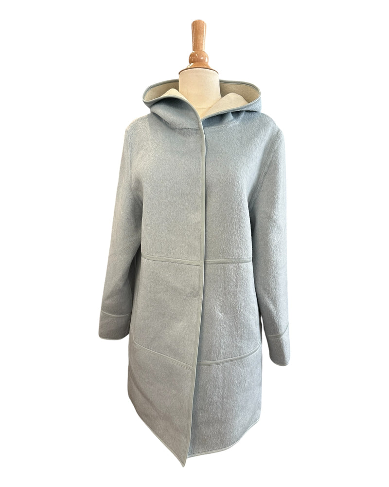 Double Faced Wool/Alpaca Hooded Coat Light Blue