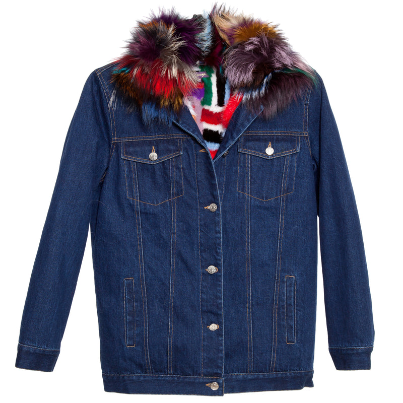 Denim Jacket with Multi Mink Lining