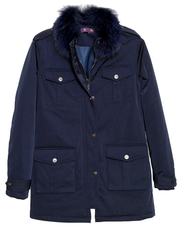 Navy Nylon Car Coat with Navy Fox Color