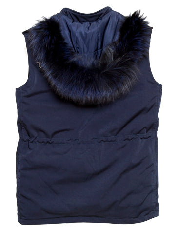 Navy Nylon Vest with Navy Fox Trimmed Hood