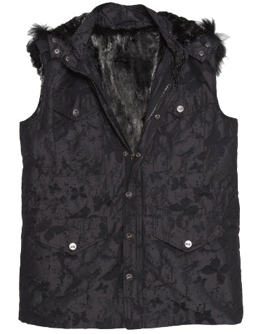 Black Nylon Vest with Removable Mink Lining and Mink lined hood