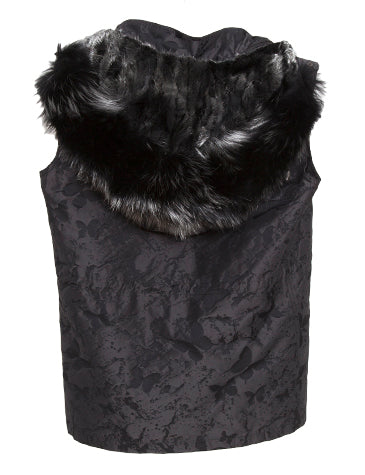 Black Nylon Vest with Removable Mink Lining and Mink lined hood