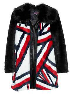 Red and Black Faux Fur Coat
