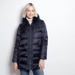Long Down Puffer with Fox Collar in Beige or Navy