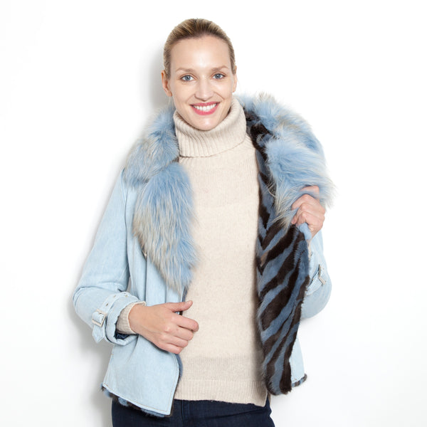 Light Blue Denim Fox/Mink Peacoat