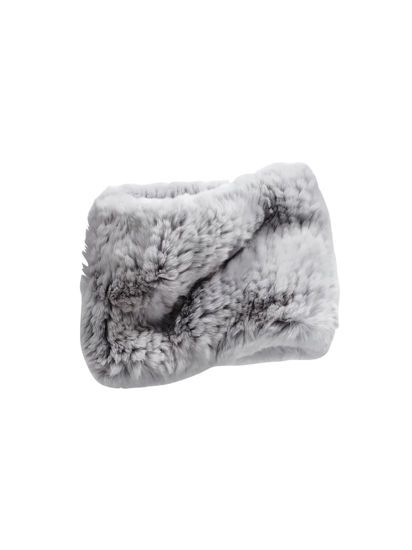 GLAMOURPUSS NYC Gray Wool Cashmere Rabbit Fur Trim Headband Scarves - Rabbit Fur — Cashmere Pashmina Group main image 2