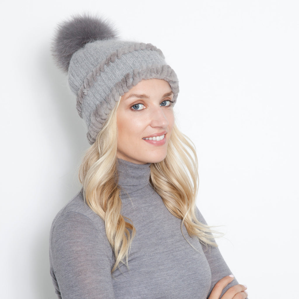 Hilary Angora Rex Whipstitch Knit Hat – glamourpussnyc