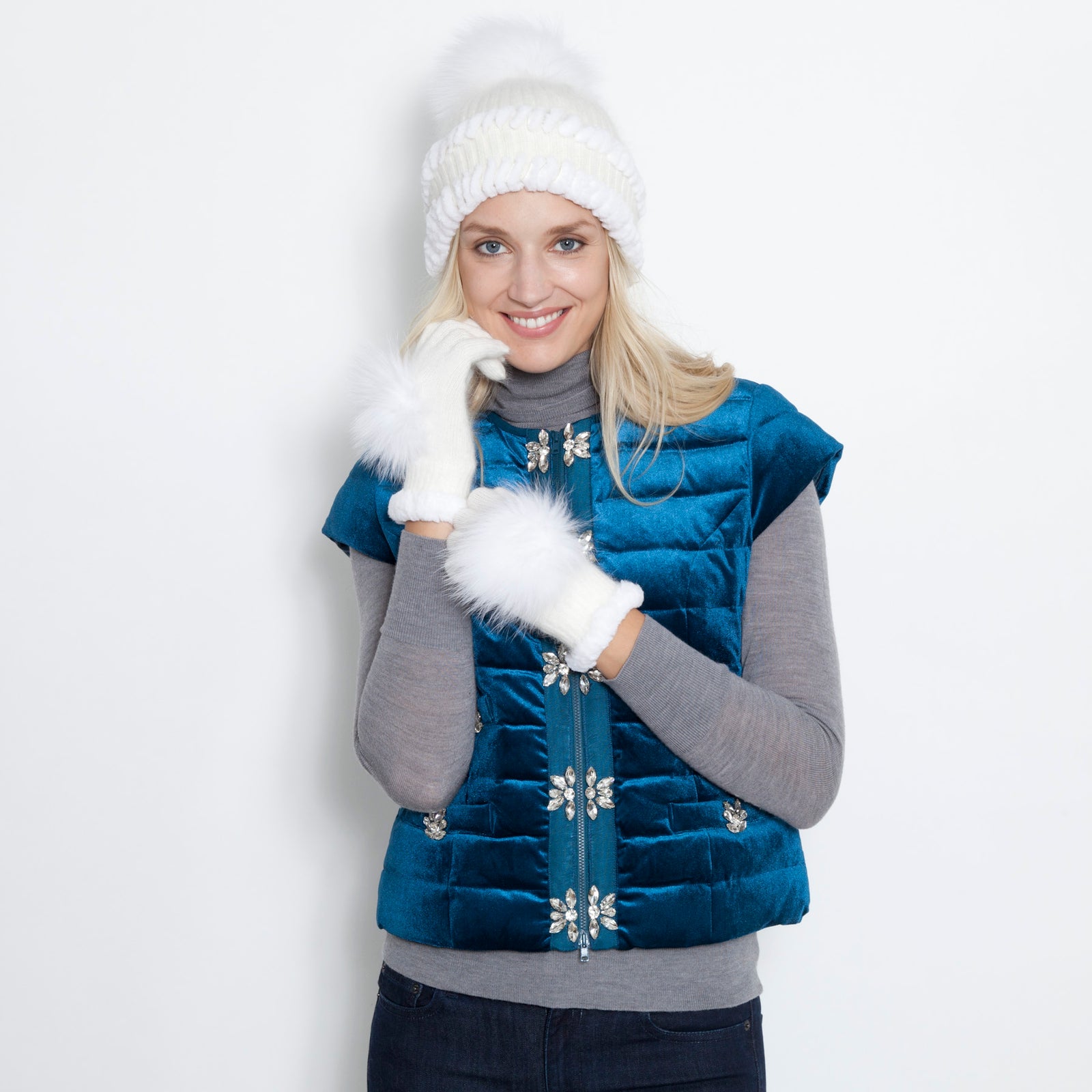 The Hilary Whipstitch Fur Knit Gloves – glamourpussnyc