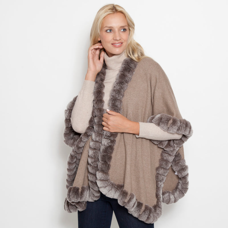 Signature Oversize Snap Sleeve Poncho Taupe Snow Top