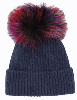 Knit Angora Hat with Multi Pom Pom