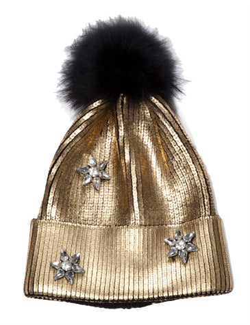 Silver On Silver Metallic Star Knit Hat