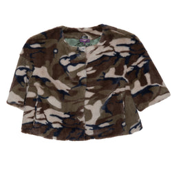 Cropped Collarless Faux Jacket(Camo)
