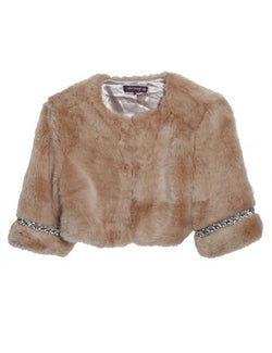 Faux Fur Bolero with Embellished Cuff (light pink and black)