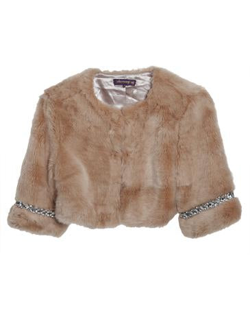 Faux Fur Bolero with Embellished Cuff (light pink and black)