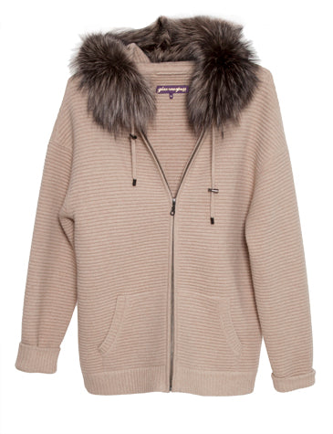 Knitted Rib Jacket with Fox Hood