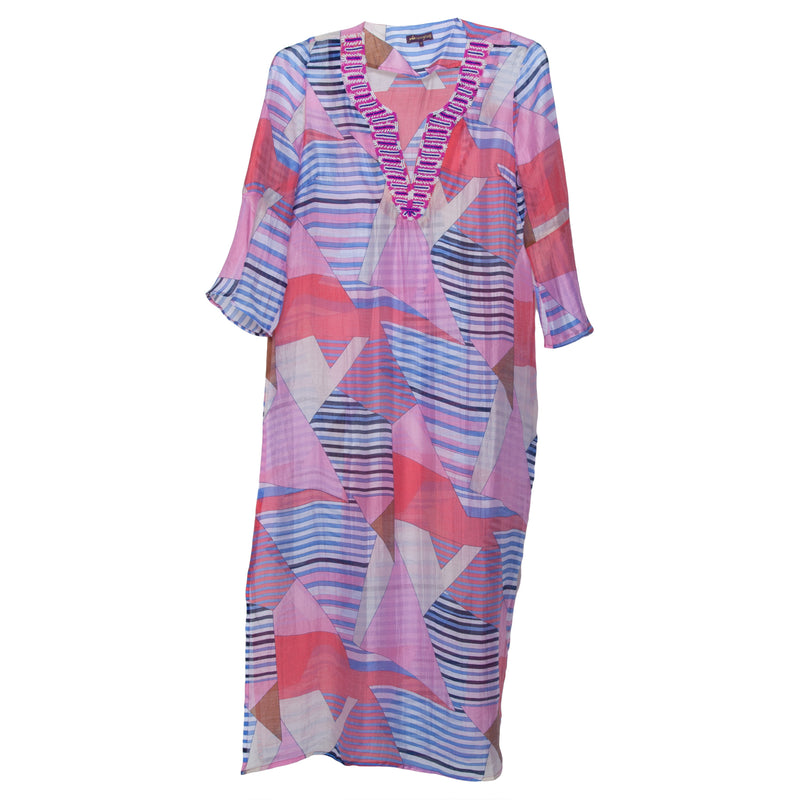 Patchwork Coral Flounce Sleeve Caftan
