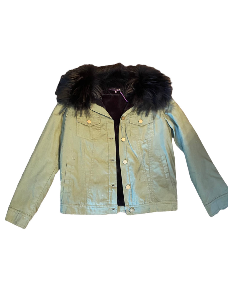 Army Jean Jacket with Fur Collar