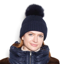 Snowball Angora Knit Hat (Gray or Navy)