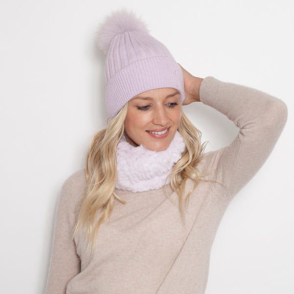 Solid Color Hat with Cuff and Matching Pom Pom